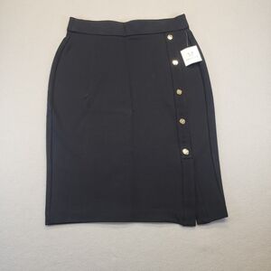 NWT Rafaella Black Pencil Skirt Gold Button Detail Office Career Quiet Luxury 8